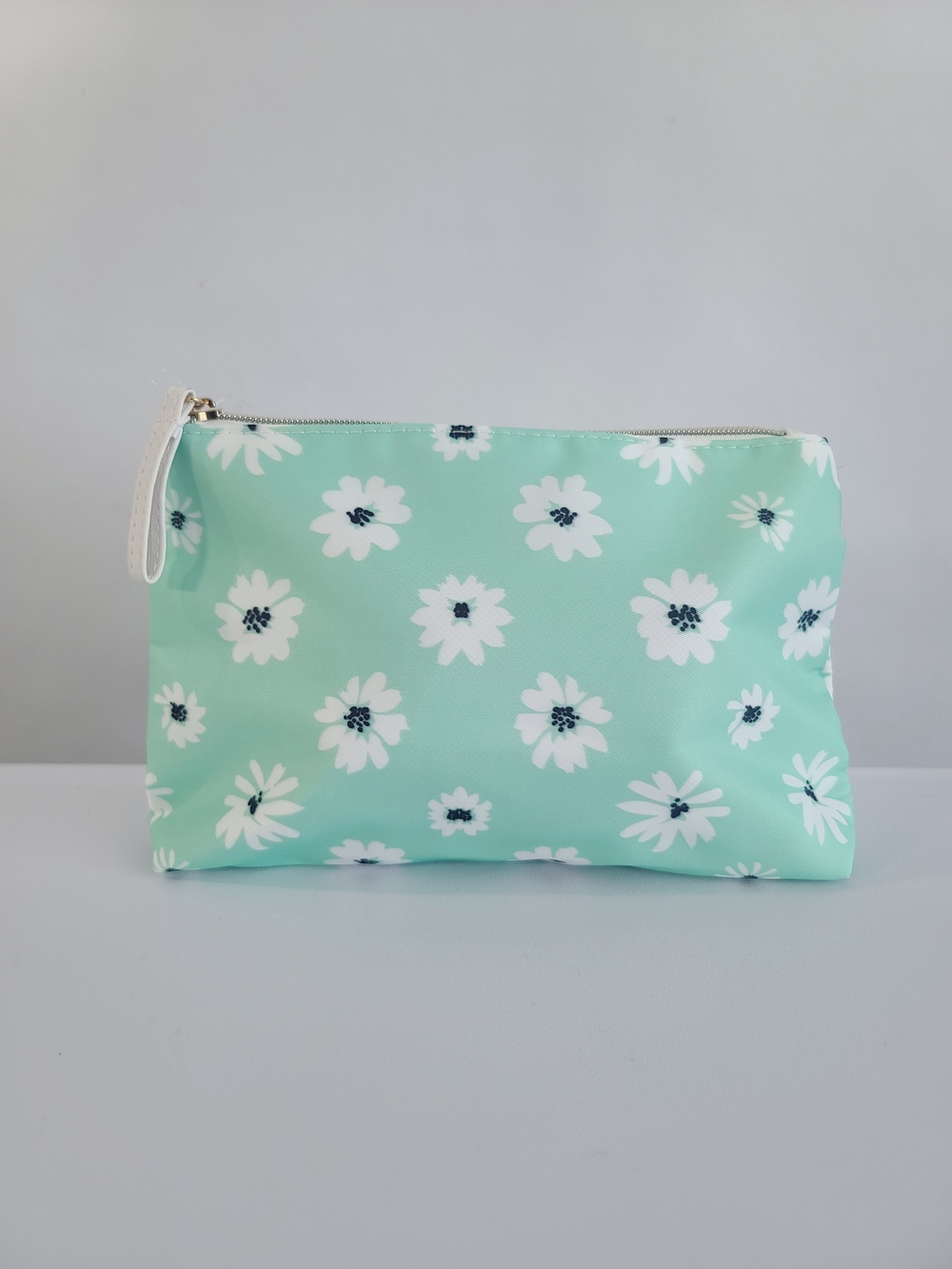 Floral Cosmetic Pouch in Green & White Small